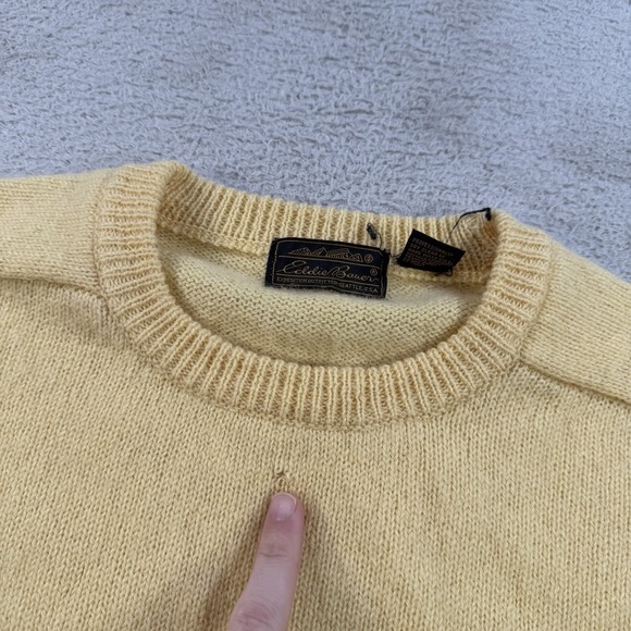 Eddie Bauer Sweater Mens XL Yellow 100% Shetland Wool Knit Crewneck Pullover - Picture 2 of 7